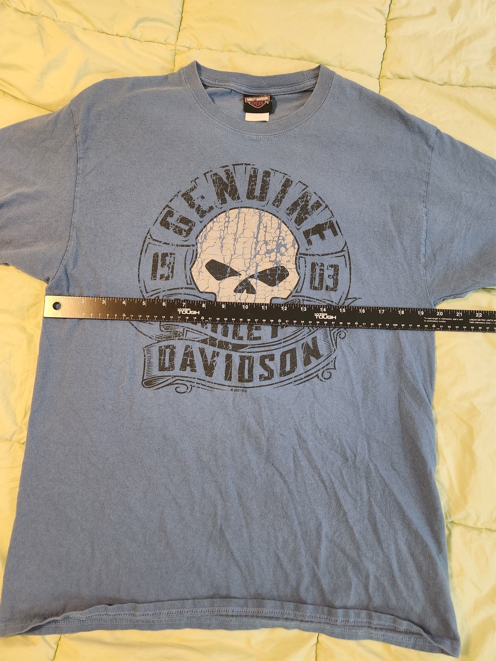 Harley-Davidson Light Blue Short Sleeve Skull Graphic Tee